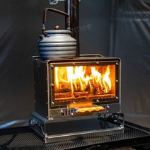 캠핑화목난로 벽난로 불멍 캠핑난로 펠릿 연통 장작, C. 펠릿통이 있는 모델