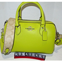 Coach CJ592 Rowan Satchel Light Khaki Signature Canvas Key Lime Leather NWT 428