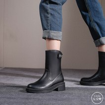 도오빠 여성 부츠 워커 미들부츠 후방 지퍼 베이직 무지 하이탑 키높이 4.5CM 통굽 발편한 장식 여자부츠