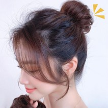 인모 직모 똥머리 밴드 부분 가발 헤어피스 옆머리, 8cm, 밝은갈색