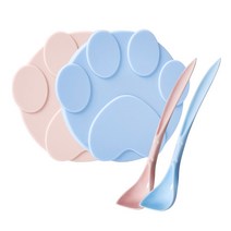 키트니 강아지 고양이 간식 캔 실리콘 파스텔 뚜껑+수저 세트, 2개