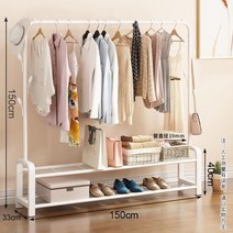 실내 스토리지 접이식 패션 행거 모음, 1.5m 화이트 + 고리_1개