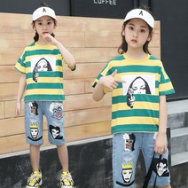BOOMBOOM 여아 아동 유아 어린이 초등 키즈 쥬니어 2022 여름 반팔티 반바지세트 스마일캣 5부 청바지 상하의 세트 2종세트 110 120 130 140 150 160