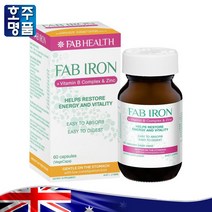 호주 프리미엄 건강식품 팹 헬스 아이언 철분 + 비타민 B + 징크 아연 60 캡슐 로켓직송, 1병, 60캡슐