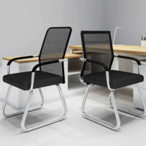 사무실 학생 여름 매쉬 고정식 바퀴없는 의자, 활 프레임 블랙 프레임 블랙 _강철 다리_고정 팔걸이