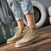 도오빠 밀래리 남성 가죽 워커 부츠 키높이 워커 통굽 플랫 스판 사막화 밀리터리 운동화 남자워커