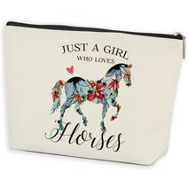 Horses Gifts for Girls Makeup Bag Just a Who Loves Cowgirl Equestrian Travel Cosmetic Pouch, 한개옵션1, 한개옵션0