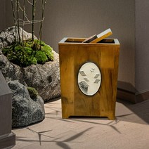 원목 쓰레기통 휴지통 목재 우드 나무 네모 무늬 꽃 그림 주방, 강남쓰레기통(뚜껑형)