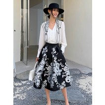 핸드메이드 실버그레이 자수 자카드 반신여 스커트 볼륨 스커트 하이웨이스트 춘추신상품 가정