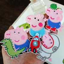 다이찌몰 핑크피그 캐릭터 와펜5종 열접착식 자수 패치, 1개, 공룡과핑크피그 와펜