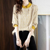 여성 플라워 패턴 로맨틱 루즈핏 블라우스 머스타드
