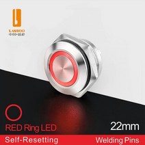 미니 짧은 택트 방수 IP68 순간 금속 초박형 푸시 버튼 스위치 LED 표시등 포함 12 16 19 22MM 빨간색 녹색, 22-R Welding pins_110V | Momen
