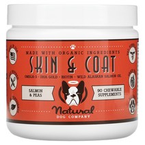Natural Dog Company 스킨 및 코트 반려견용 모든 연령대 연어 및 완두콩 90 츄어블 10 oz(284 g)