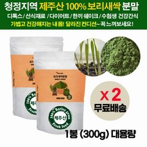 제주산 100% 보리새싹 잎 순 착즙 추출물 분말 가루 대용량 300g / 무농약 보리싹 새순/ 다이어트 한끼 해독 선식재료 쉐이크 sprout barley grass powder, 2봉(300gx2)