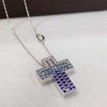 아이스블루 벨에포크 십자가목걸이 사파이어 남녀공용