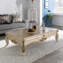 셀럿 엔틱 원목 거실테이블 소파테이블 골드샴페인, 단품