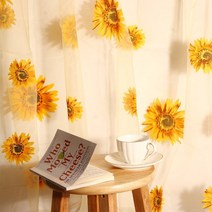 먼지없는커튼 나비 주름 화이트 암막 1 pc 얇은 명주 그물 해바라기 패턴 홈 장식 방