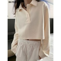 BGTEEVER 봄 다운 칼라 버튼 여성 짧은 스웨터 캐주얼 세련된 긴 소매 풀오버 탑스