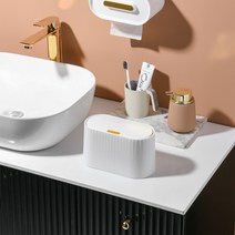 무타공마켓 파스텔 미니휴지통 원터치 탁상용, 화이트