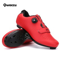 Qwoccu자전거화 무잠금형 라이딩화 산악도로 자전거 스파이크화 SPD/SPD-SL 페달 시스템 호환, 도로 자물쇠, 260, 붉은색