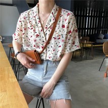 셔츠 가을 여성 반팔 꽃무늬 봄
