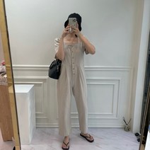 스퀘어넥 소매퍼프 단추 반팔 점프수트 러블리 데이트룩 (2color)
