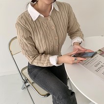 순이들 여성 봄 가을 꽈배기 니트 가디건