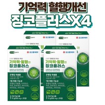 코오롱제약 기억력혈행징코플러스30정 7종복합기능성징코플러스 혈행건강 개선 기억력 혈행엔징코 은행잎추출분말 나이아신 아연 판토텐산 비타민B 플라보놀배당체 L-로이신 알라닌 발린, 4개월분, 4개