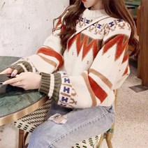 마이시즌 여성용 노르딕 라운드 니트
