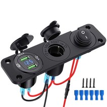 차량용멀티탭 멀티소켓 12v 라이터 3 in 1 방수 자동차 듀얼 qc3.0 usb 콘센트 패널 rv 해양 보트 전원 충전기 2구 3구 4구 소켓 시거 시거잭, 블루 3 in 1 세트