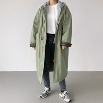배색 후드 야상 롱패딩 점퍼