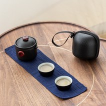 휴대용 다기세트 캠핑 여행용 다도세트 세라믹 다관 찻잔 싱글 포트 세트, 블랙, 1개