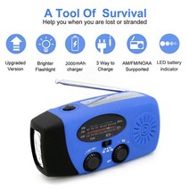 다기능 손 라디오 태양 크랭크 발전기 전원 AM/FM/WB/NOAA 날씨 사용 비상 LED 손전등 및 보조베터리, 02 Blue
