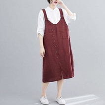 에이주미 사선단추 린넨 멜빵 원피스