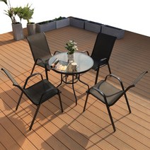 야외 깔끔한 테이블 실외 카페 의자 철제 레저 발코니 정원 안뜰 파라솔 세트, 블랙  레저 의자 4 80CM 철 원탁