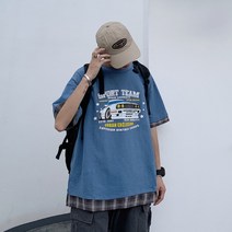 가바바 남성 반팔티 스포츠팀 그림 여름 루즈핏 라운드 반팔티 G37087