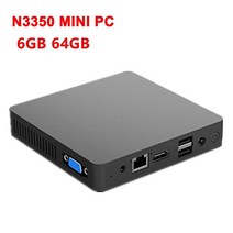 팬리스 미니 PC 인텔 셀러론 N3350 윈도우즈 10 6GB RAM ROM 128GB SSD 1000M LAN WiFi BT4.0 VGA 데스크, 해외공급사, Intel Celeron N3350 + UK, 6G 64G add 256GB SSD