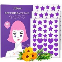 LitBear 무지개 별모양 티트리오일 하이드로콜라이드 여드름패치 18mm/14x10mm, Purple Stars   Heart