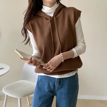 데일리앤 루즈핏 후드 니트 조끼 베스트 레이어드 브리나