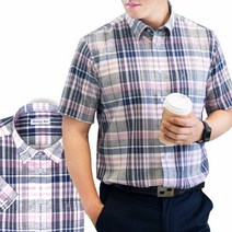 남성 여름 시원한 얇은 마원단 반팔체크셔츠RFV21750