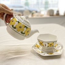 옐로우 레트로 신 티포트 차주전자 600ml 핸드페인팅 도자기, 옐로우레트로 티포트