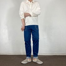 남자 여름 조세호 세미 생지 시티보이 밴딩 데님 팬츠 명품 테이퍼드 흑청 진청 청바지