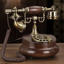 옛날 엔틱 유선전화기 빈티지 추억의 골동품 수집품, 레트로 턴테이블 : 전자 벨 커피 색 단단한 나무 소재