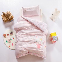 유아 낮잠 아기 알러지 이불 쓰리피스 순면 이 입원 전용 공룡이불 침구 세트, 01 핑크토끼