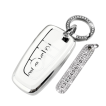 키에티 포드 링컨 신형 실버라인 스마트 차 키케이스 키홀더 + 분실방지 전화번호판, 화이트