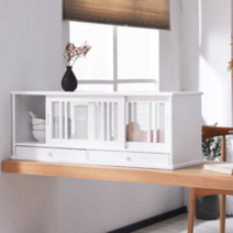 미닫이 수납장 빈티지 원목 미니 그릇장 홈카페수납장, 화이트 미디움