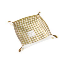 입구 키 데스크탑 스낵 립스틱 화장품 HOUNDSTOOTH PU 가죽 스토리지 바구니 상자 크리 에이 티브 북유럽 스타일, Houndstooth-Golden|Large, 2010 Plover-Golden+25x25cm