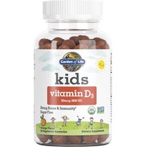 가든오브라이프 키즈 D3 20mcg (800 IU) 오렌지 맛 어린이 비타민 베지테리안 구미, 1개, 60개입