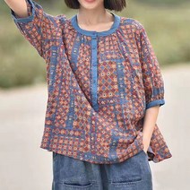 새로본 린넨 762라떼BL 빅사이즈 반팔블라우스 루즈핏 여성여자 미시