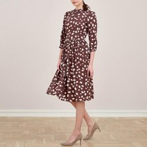 아나운서원피스 5월결혼식하객룩 예복원피스 여성 레트로 프린트 라인 스커트 하프 슬리브와 롱 라운드 넥 스트랩 및 슬리브 우아한 드레스